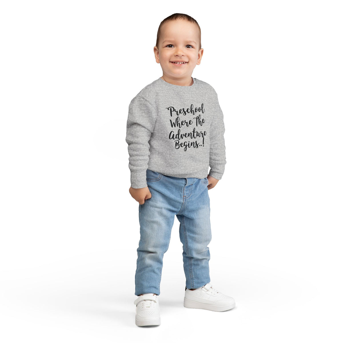 Preschool Where The Adventure Begins Toddler Sweatshirt — Back to School Cozy Kids Crewneck