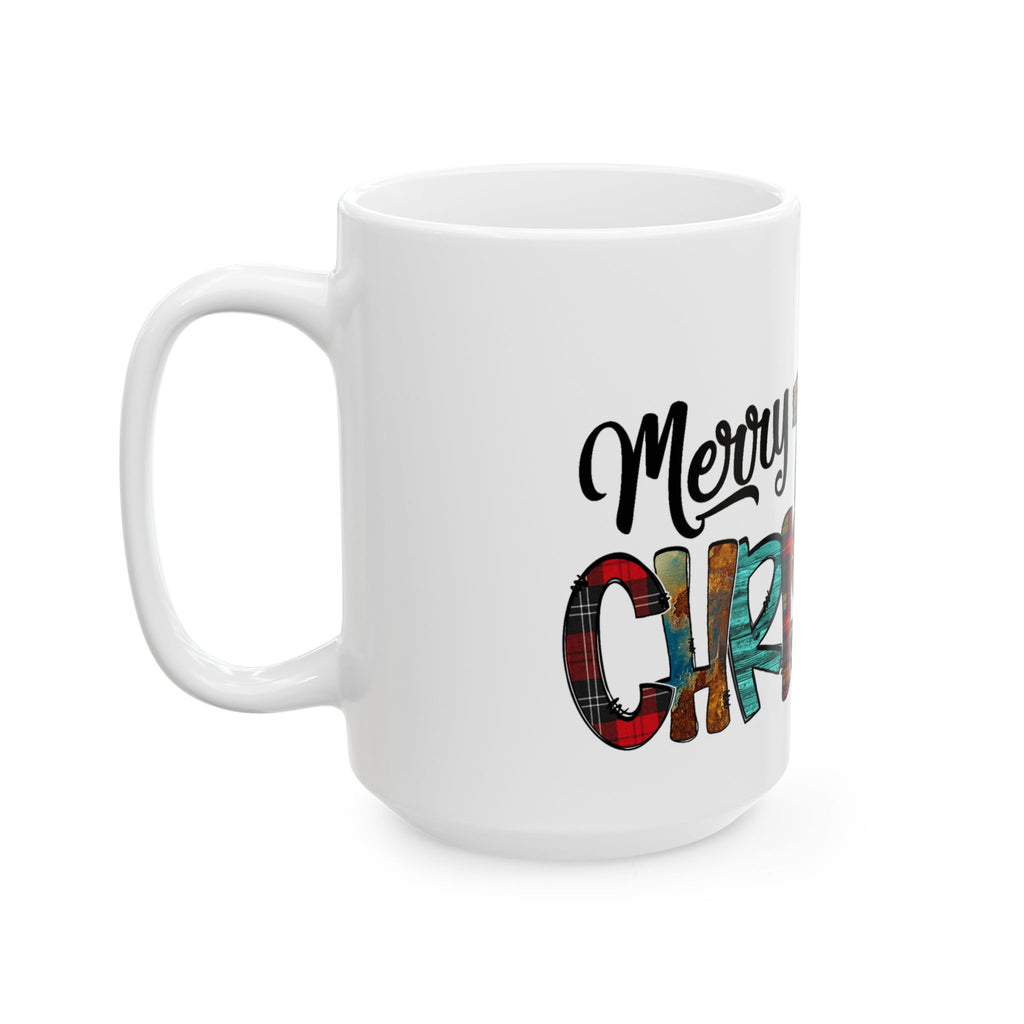Merry Christmas Cross Plaid & Leopard Ceramic Mug (11oz/15oz)