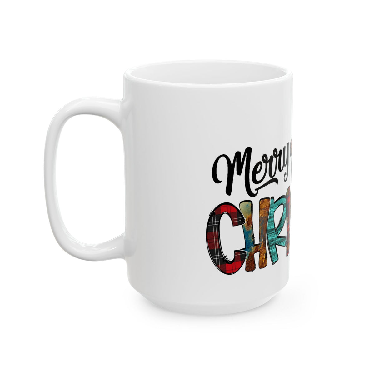 Merry Christmas Cross Plaid & Leopard Ceramic Mug (11oz/15oz)